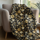 Floral Gouden en Zwart Elegant Fleece Deken