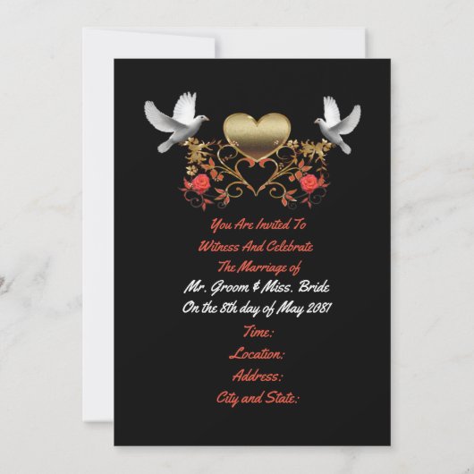 Floral gouden hart van liefhebbende Doves-trouwkaa Kaart (Achterkant)