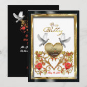 Floral gouden hart van liefhebbende Doves-trouwkaa Kaart (Voorkant / Achterkant)