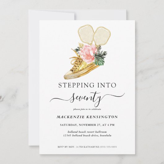 Floral Gouden Schoen Pickleball Verjaardag Kaart (Voorkant)