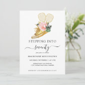 Floral Gouden Schoen Pickleball Verjaardag Kaart (Staand voorkant)