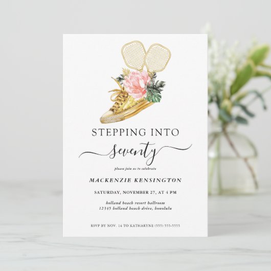 Floral Gouden Schoen Pickleball Verjaardag Kaart (Staand voorkant)