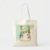 Floral goudmonogram letter H voor Hellen Tote Bag (Voorkant)