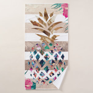 Floral Goudstrips van ananas Bad Handdoek
