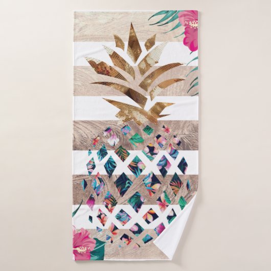 Floral Goudstrips van ananas Bad Handdoek (Badhanddoek)