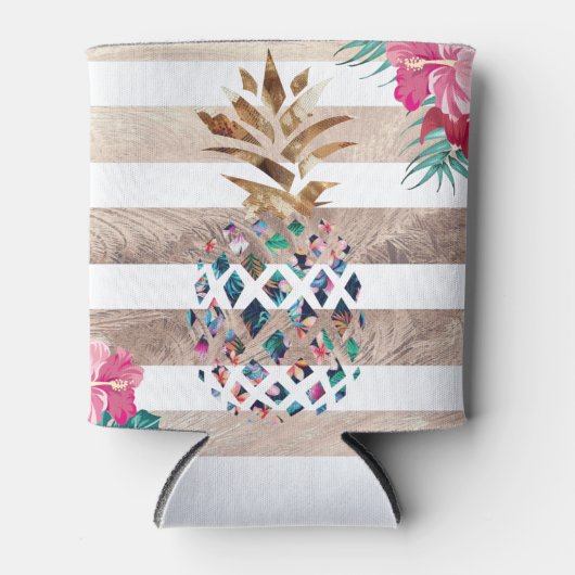 Floral Goudstrips van ananas Blikjeskoeler (Voorkant)