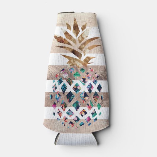 Floral Goudstrips van ananas Flesjeskoeler (Voorkant)