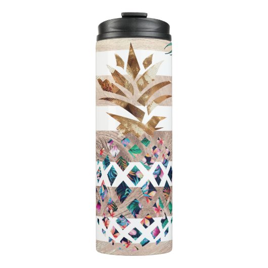 Floral Goudstrips van ananas Thermosbeker (Voorkant)