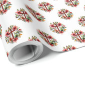 Floral Grace – Seamless Cross & Lily Wreath Cadeaupapier (Rol Hoek)