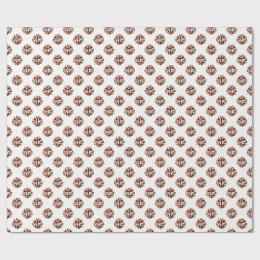 Floral Grace – Seamless Cross & Lily Wreath Cadeaupapier (Vlak)