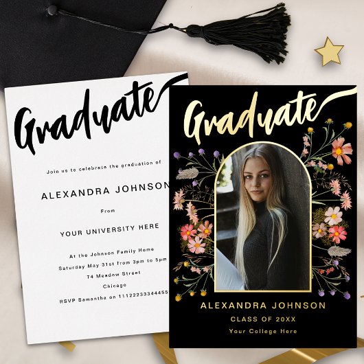 Floral Graduate Photo Graduation Party Script Goud Folie Uitnodiging