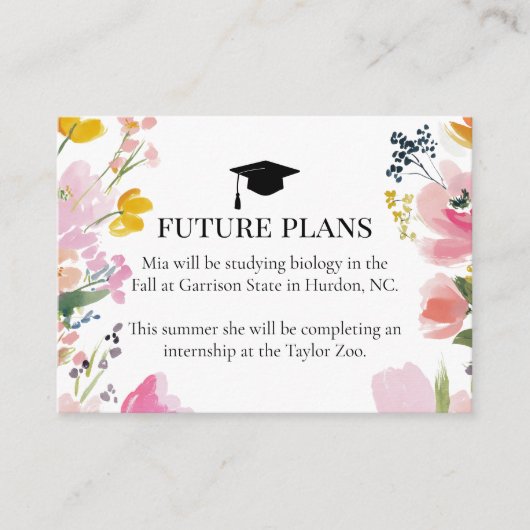 Floral Graduation Future Plans Invitation Insert Informatiekaartje (Voorkant)