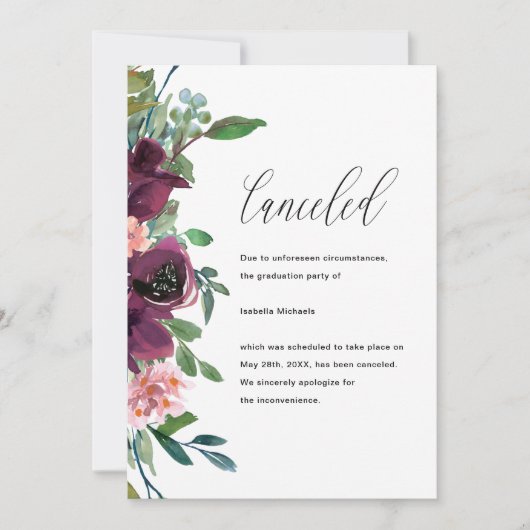 Floral Graduation Party Annulering Aankondiging (Voorkant)