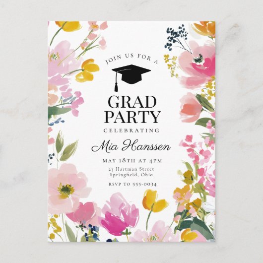 Floral Graduation Party Invitation Aankondigingskaart (Voorkant)