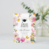 Floral Graduation Party Invitation Aankondigingskaart (Staand voorkant)