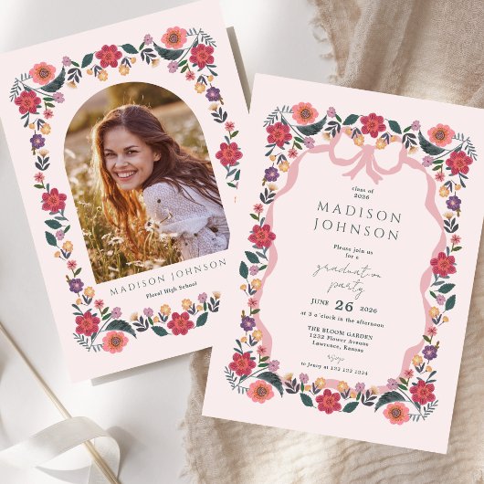 Floral Graduation Party Invitation Elegant Frame Kaart