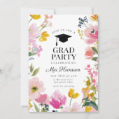 Floral Graduation Party Invitation Photo Back Kaart (Voorkant)