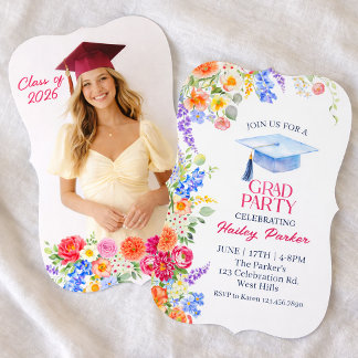 Floral Graduation Party Invitation Template  Kaart
