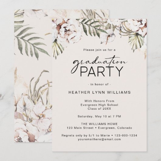 Floral Graduation Party Kaart (Voorkant / Achterkant)