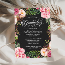 Floral Graduation Party Modern Classy Typography