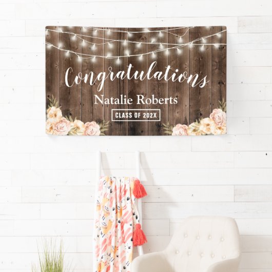  Floral Graduation Party Rustic Wood Spandoek (Insitu)