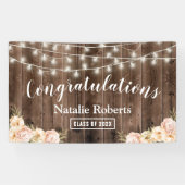 Floral Graduation Party Rustic Wood Spandoek (Horizontaal)