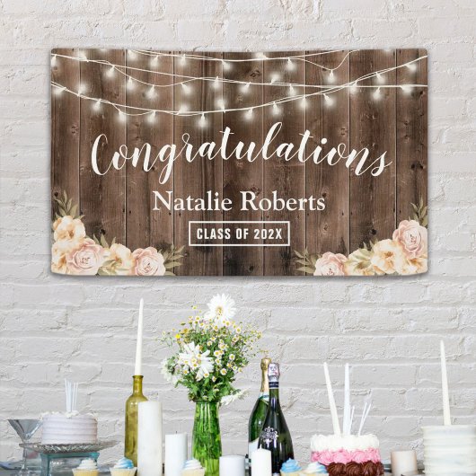 Floral Graduation Party Rustic Wood Spandoek