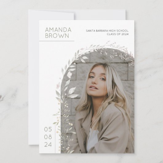 Floral Graduation Party Uitnodiging, Meisje Afstud Kaart (Achterkant)