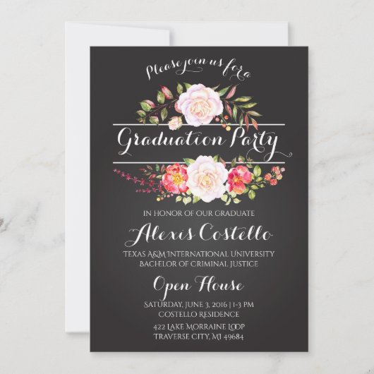 Floral Graduation Party Waterverf Boho Kaart (Voorkant)