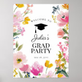 Floral Graduation Party Welcome Sign Poster (Voorkant)