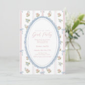 Floral Graduation Photo Announcement Card Blue Bow Kaart (Staand voorkant)