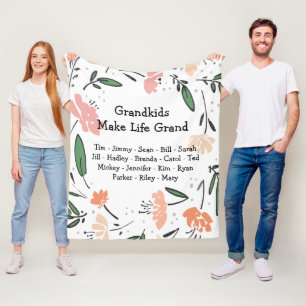 Floral Grandkids Make Life Grand Fleece Deken