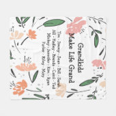Floral Grandkids Make Life Grand Fleece Deken (Voorkant (Horizontaal))