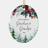 Floral Grandma & Grandpa First kerstversiering Keramisch Ornament (Rechts)