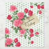 Floral Grandma's  waslabel Wijn Etiket (Enkel label)