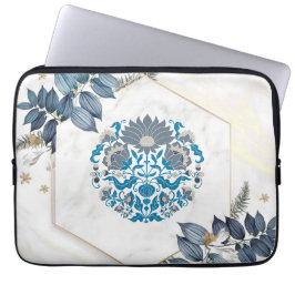 Floral Graphic Art, Blauwgroen Mandala Floral Lijs Laptop Sleeve