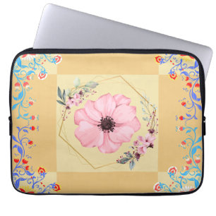 Floral Graphic Art, Oranje lentewedergeboorte Laptop Sleeve