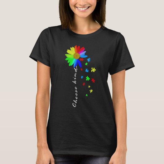 Floral Graphic Autism Awareness Daisy Flower Puzzl T-shirt (Voorkant)