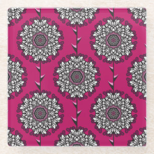 Floral Graphic Bloemen Roze Naadloos Glazen Onderzetter