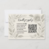 Floral Graphite QR Code Wedding RSVP Card (Voorkant)