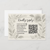 Floral Graphite QR Code Wedding RSVP Card (Voorkant / Achterkant)