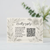 Floral Graphite QR Code Wedding RSVP Card Kaartje (Staand voorkant)