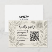 Floral Graphite QR Code Wedding RSVP Card Kaartje (Voorkant / Achterkant)