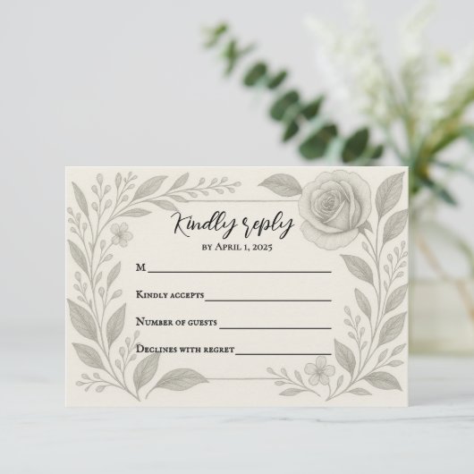 Floral Graphite Wedding RSVP Card (Staand voorkant)