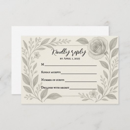Floral Graphite Wedding RSVP Card (Voorkant / Achterkant)