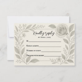 Floral Graphite Wedding RSVP Card