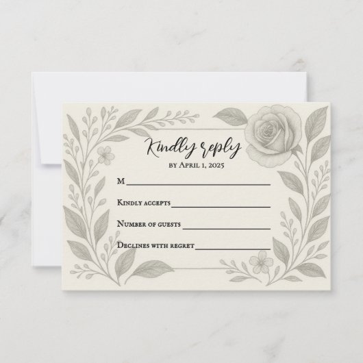 Floral Graphite Wedding RSVP Card Kaartje (Voorkant)