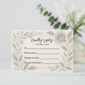 Floral Graphite Wedding RSVP Card Kaartje (Staand voorkant)