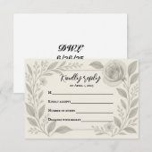 Floral Graphite Wedding RSVP Card Kaartje (Voorkant / Achterkant)