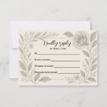 Floral Graphite Wedding RSVP Card
